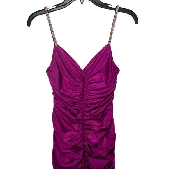 NWOT Xscape | Pink Satin Embellish Strap Long Formal Cocktail And Party Dress 4 - Picture 7 of 13